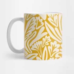 Abstract boho leaf and flower pattern in mustard yellow Mug